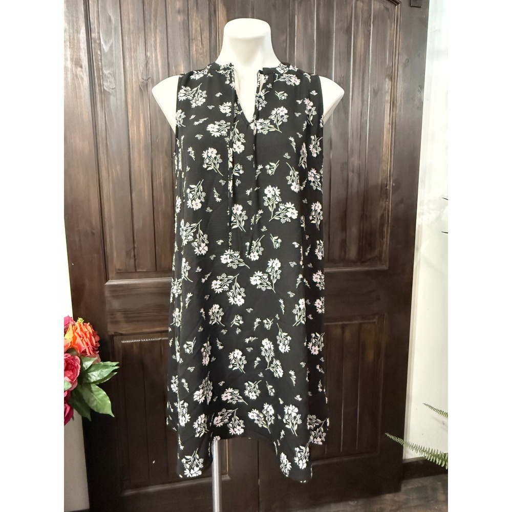 Adore Me Womens Black Floral Sleeveless Shift Dress V-Neck Tie Front Small NWT